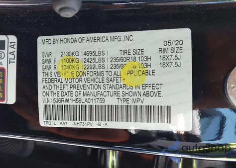 2020 Honda Cr-V 2Wd Ex from USA, damaged, VIN 5J6RW1H59LA011759